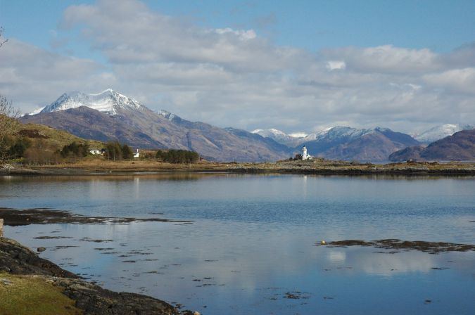 This photo shows the view back to the mainland as seen from Isleornsay on the Sleat peninsula on the Isle of Skye. This was a superb day in April with a good covering of winter snow still to be seen on the upper slopes of Beinn Sgritheall.
